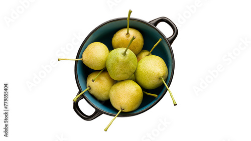 Fresh Pears in а Clay Bowl. PNG Design Element. 
