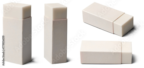 Tableau sur toile set of rubber erasers isolated white background, traditional rectangular shaped