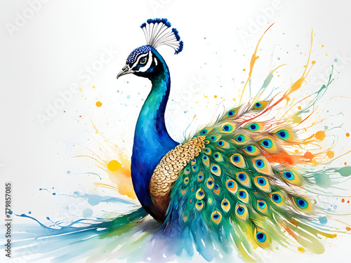 Wallpaper Mural Dancing male peacock, peacock art painting, a peacock opening in a colorful scene. Torontodigital.ca