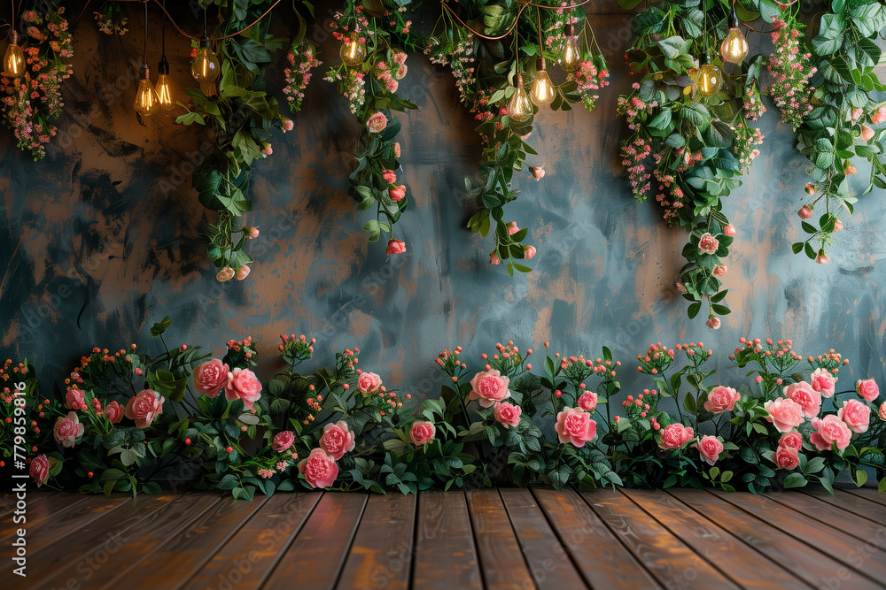 backdrop_of_wild_flowers_garland_light_bulbs