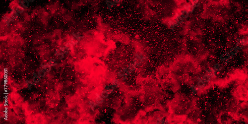 Abstract dynamic particles with soft Red clouds on dark background. Space hand painted watercolor background with aquarelle light mint color splash. Watercolor fantastic and grungy background. 