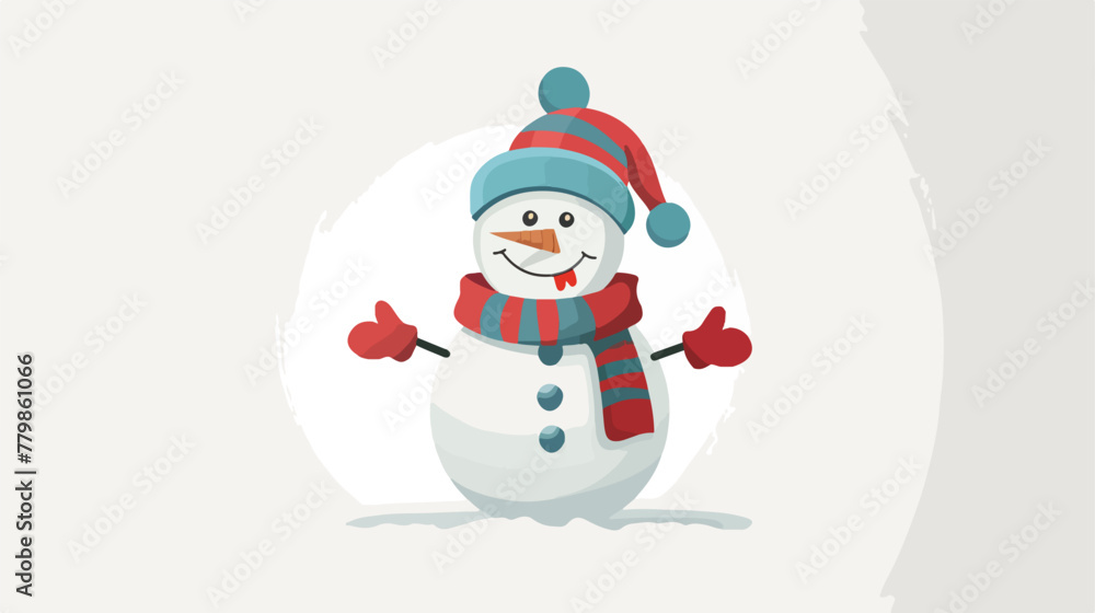 Christmas card character cartoon cute snow man flat