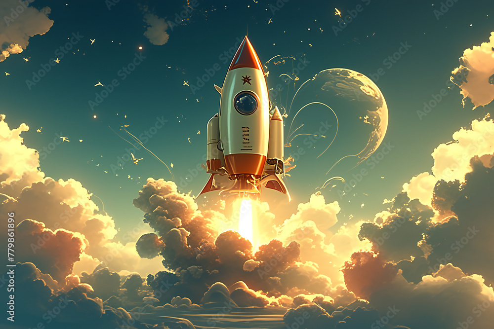 Space rocket going up, creative concept.