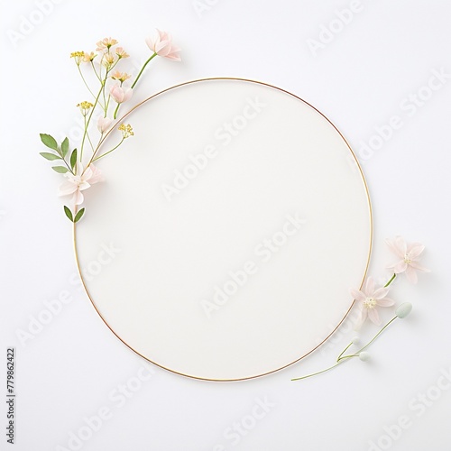Clean, minimalist pastel flowers outside circular frame, watercolor isolated background, pastel, object, commercial