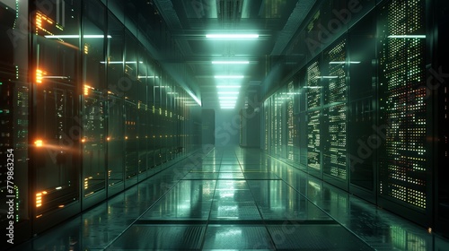 An illustration of a data center in 3D...