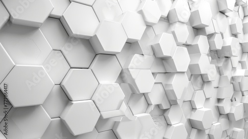 A 3D rendering of a white geometric hexagonal abstract background.