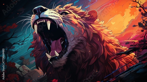 A genetically modified lion roaring to summon digital projections