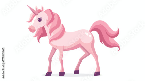 Cute pink unicorn. Standing magic pony from a fairy 