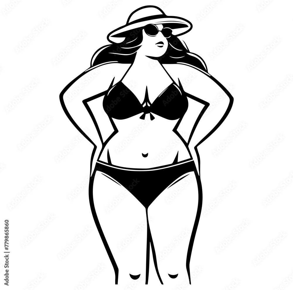 beautiful plus size women in beach outfit during summer vacation