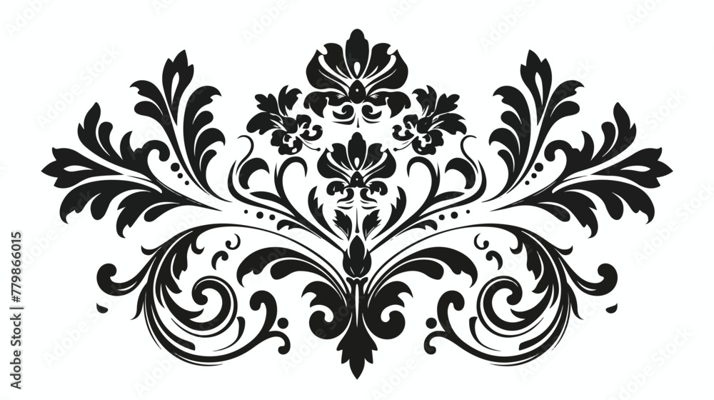 Damask graphic ornament. Floral design element. Black
