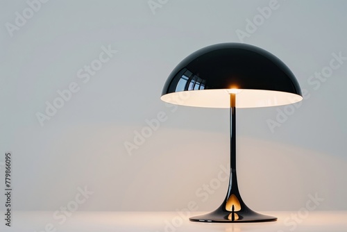 Modern black table lamp on a soft glowing background for interior design