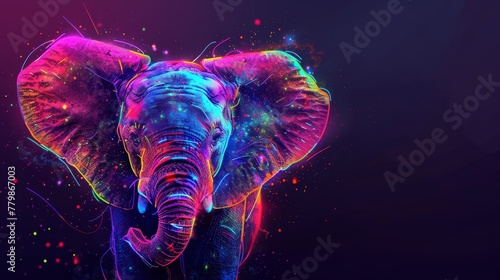   A single image of a colorful elephant, positioned centrally within it photo