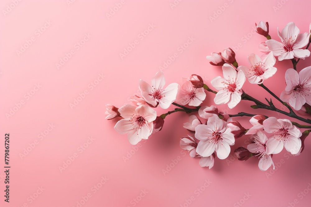 Sakura branch on a delicate pink background