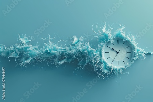 On a light blue backdrop, a visual representation of a sound wave elegantly turning into a clock.