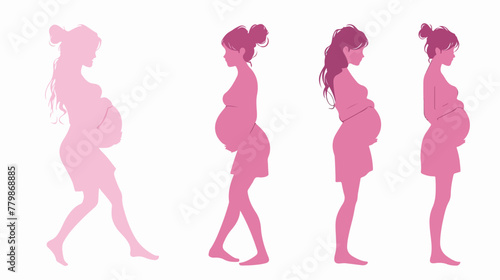 Drawing linear beautiful pregnant girl in pink clothes