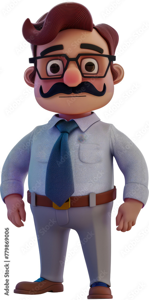 3D animated teacher character with glasses and a red tie isolated cut out on transparent background 3D animated teacher character with glasses and a red tie isolated cut out on transparent background