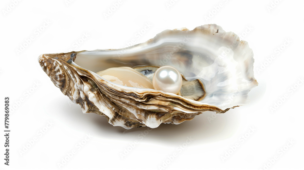 Naklejka premium Open oyster with pearl isolated on white
