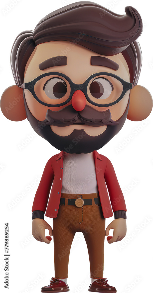 3D animated teacher character with glasses and a red tie isolated cut out on transparent background