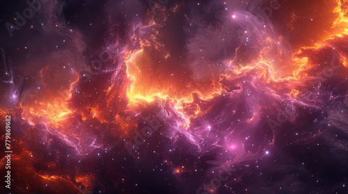  A space image featuring stars and a vibrant orange-purple cloud at its core
