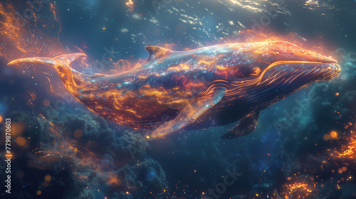  digital art image of Humpback Whale in Colorful Sparks photo
