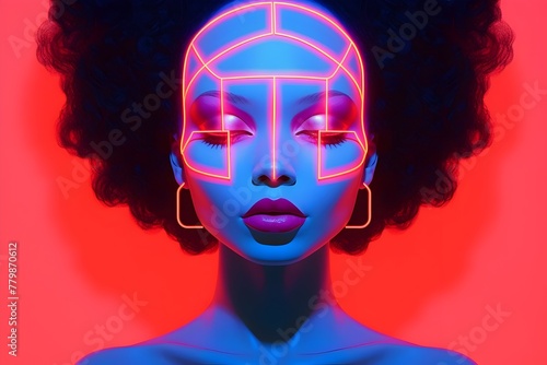 Afrofuturistic Cosmos: A Vibrant Tarot Card Illuminated by Neon Lights in the Infinite Galaxy