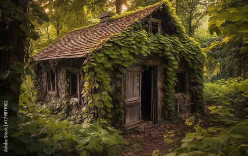 An old house in the middle of forest covered by vines © KHAIDIR