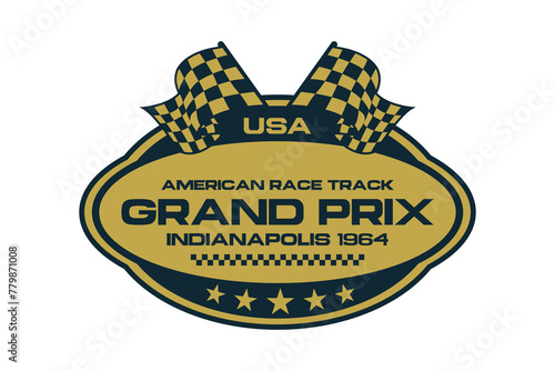 Car Grand Prix American race Track logo template vector design element vintage style for label or badge retro illustration.