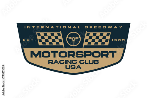 Motorsport racing Club logo template vector design element vintage style for label or badge retro illustration.