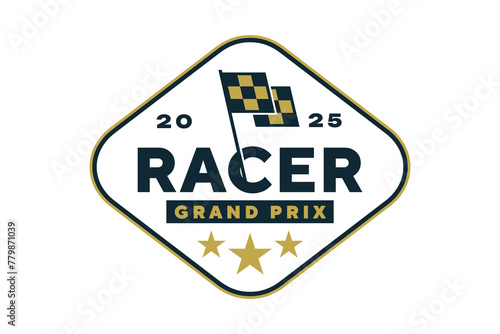 Racer Grand Prix logo template vector design element vintage style for label or badge retro illustration.