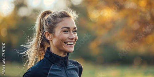 Radiant Young Woman Enjoying Autumn Day Outdoors