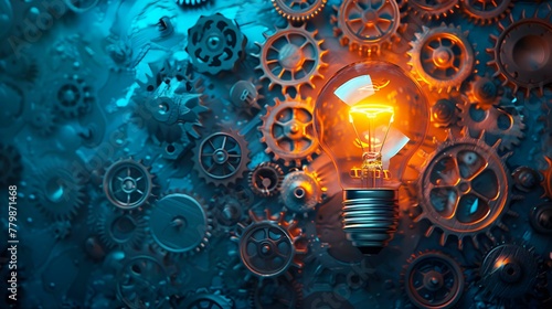 An illustration of a lightbulb surrounded by gears, representing the innovation and ideation process inherent in business development.