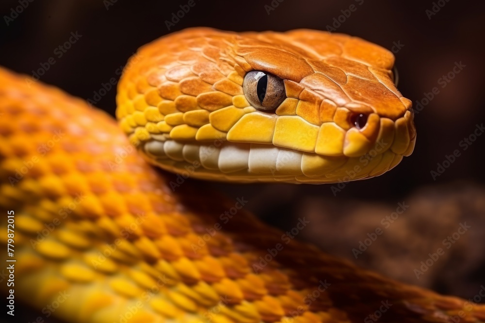 Obraz premium Colorful snake python cobra viper forest hiding waiting for prey rainforest jungle untouched nature predator venomous venom dangerous wildlife poisonous animal skin tail creepy african exotic species