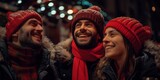 Group of People Wearing Christmas Hats Singing