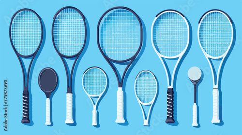 Illustration set of big tennis for training on blue background 