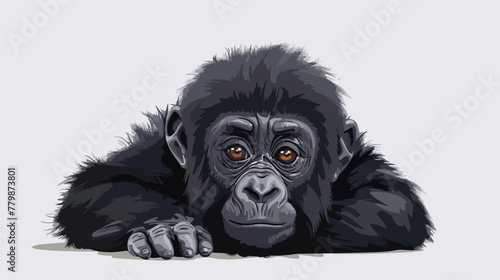 Illustrative vector image of baby gorilla with light