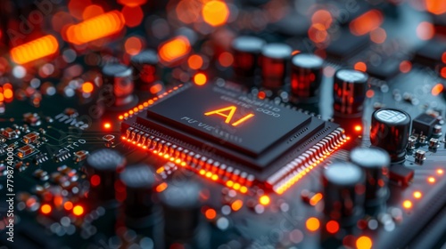 Close-up of a glowing AI processor on a motherboard