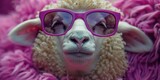 Sheep Wearing Pink Sunglasses on Purple Background