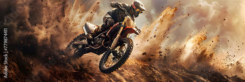 Thrilling Show of Skill and Speed: Motocross Rider Dominates in Rugged Terrain
