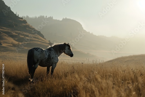 Spirited Riderless mustang horse. Freedom wild equestrian beautiful horse. Generate ai