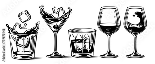Cocktails and alcoholic drinks. Vector set