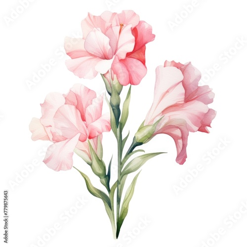 Gladiolus flower watercolor illustration. Floral blooming blossom painting on white background