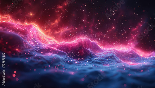 Abstract background with laser light and colorful neon lines, glowing particles, bokeh lights effects. Created withA  photo