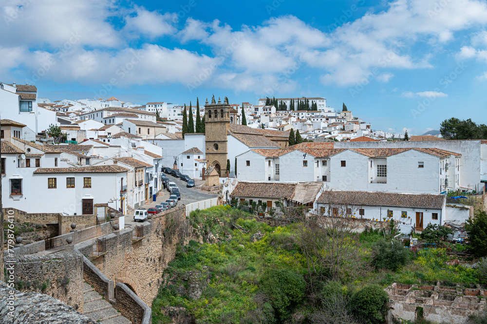 Ronda old town cityscape above El Tajo canyon in Andalusia, Spain