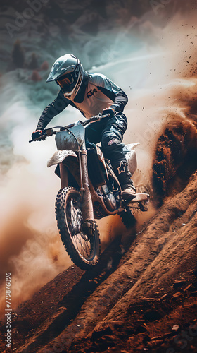 Thrilling Show of Skill and Speed: Motocross Rider Dominates in Rugged Terrain