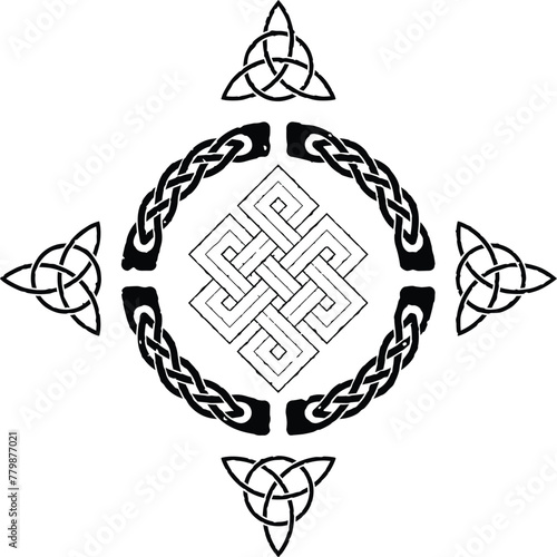 Grunge Viking Knot Ring with Triquetra Symbols and Infinity Knot