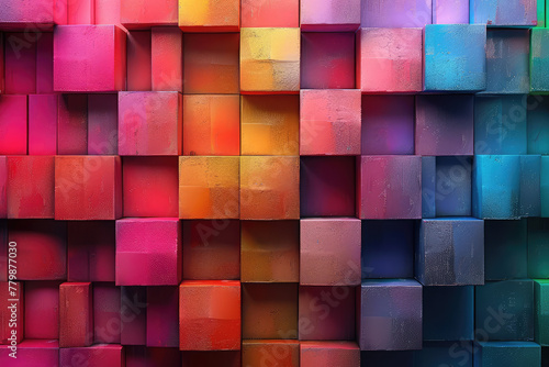Colorful background with cubes of different sizes and colors arranged in an intricate pattern, creating a vibrant and colorful wallpaper design. Created with Ai