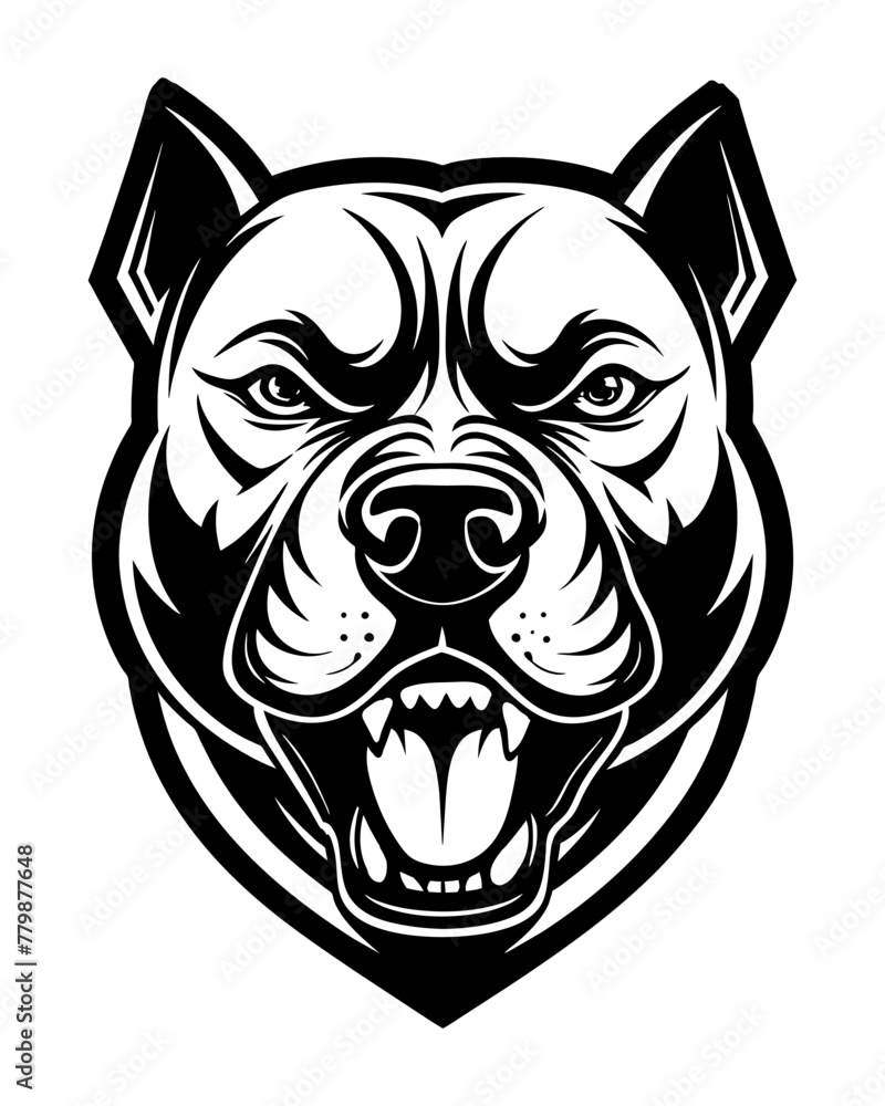 Fierce American Staffordshire Terrier Vector Shield Logo. Pitbull Vector illustration. Dog head front view.
