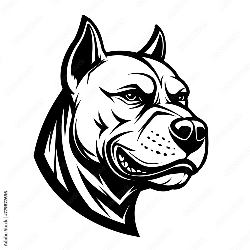 Pitbull Dog Vector Art for Powerful Branding and Logos. Pitbull Vector illustration. Dog head Side view.
