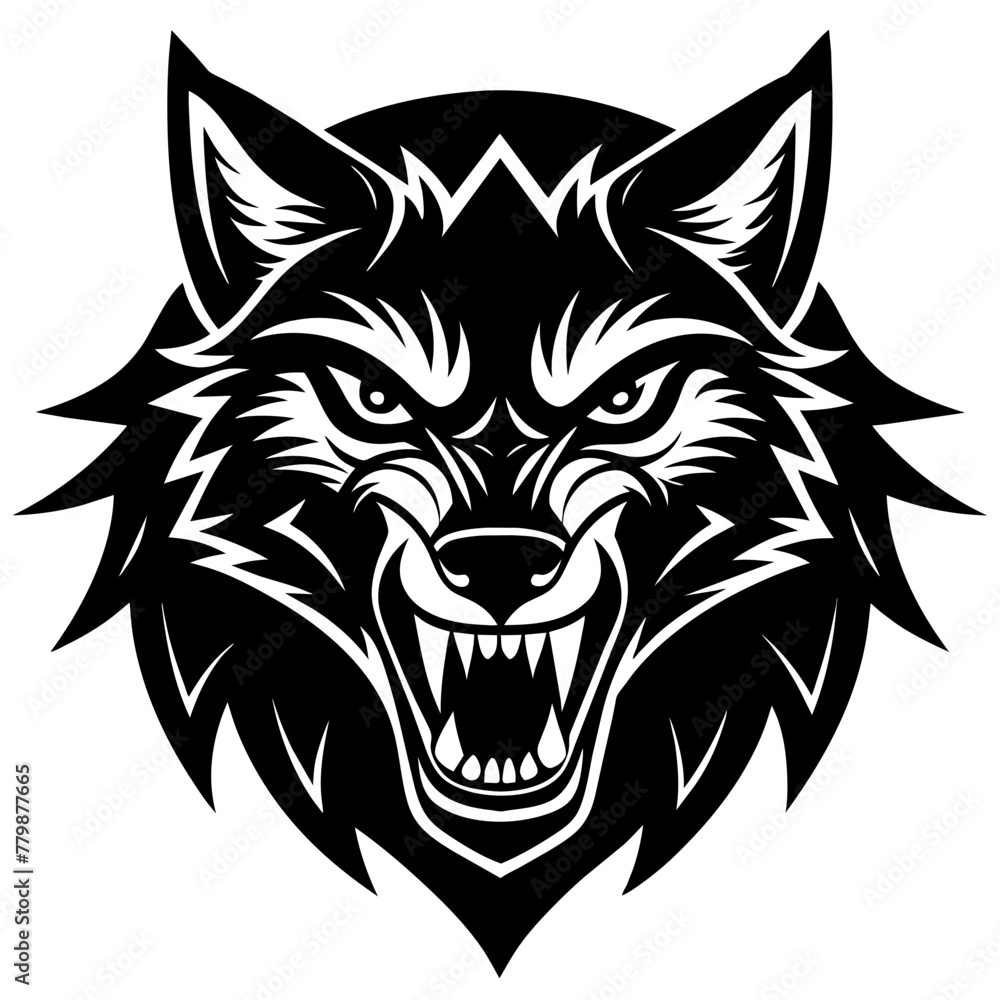 Fototapeta premium Snarling Wolf Head Vector Design for Striking Logos and Emblems 