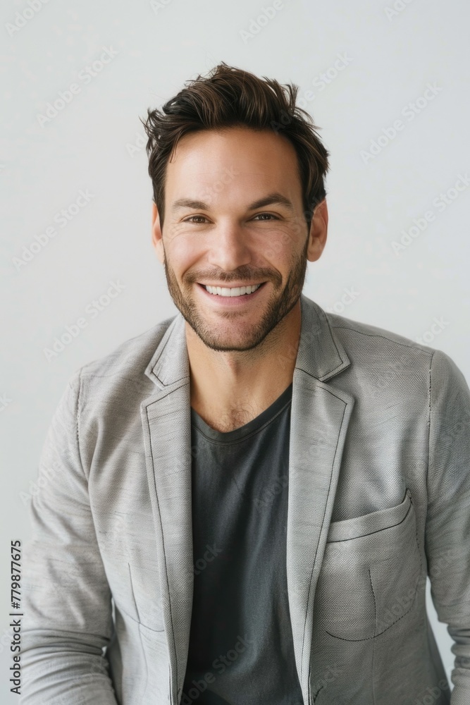 Cheerful Young Man with a Bright Smile Wearing Casual Blazer
